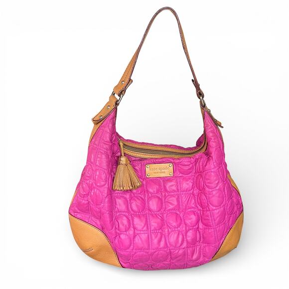Kate Spade Vintage 90s Bedford Noel Jillian Hobo Pink Quilted Nylon Leather - Picture 1 of 8